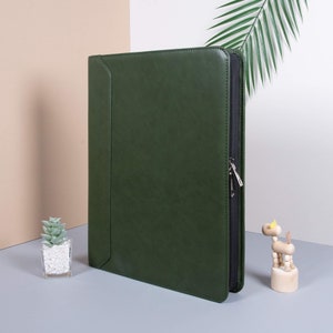 Portafolio de cuero vegano personalizado para hombres, portafolios personalizado de 3 anillas con cremallera, soporte para bloc de notas A4 para ella, regalos de aniversario únicos