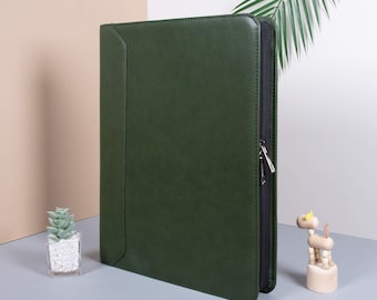 Personalized Vegan Leather Portfolio for Men, Custom 3 Ring Binder Padfolio with Zipper, A4 Notepad Holder for Her, Unique Anniversary Gifts