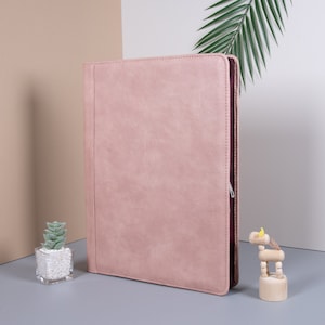 Portafoglio personalizzato in pelle rosa retrò, copertina per blocco note A4 per lei, organizer per documenti con cerniera, portafoglio personalizzato per donna, regali per la festa della mamma