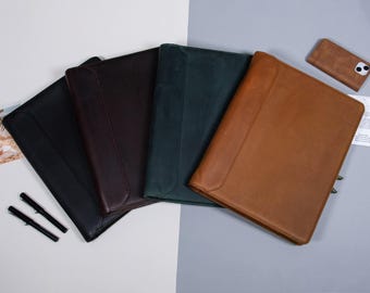 Pasta personalizada em couro genuíno, capa para bloco de notas personalizada, fichário de 3 argolas, pasta de couro tamanho A4 para homens, presente de Natal.