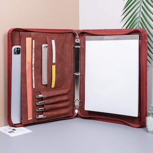 Chemises personnalisées en cuir rouge, classeur portefeuille en cuir gaufré pour femme, organiseur de documents A4 gravé pour elle, cadeau de Noël