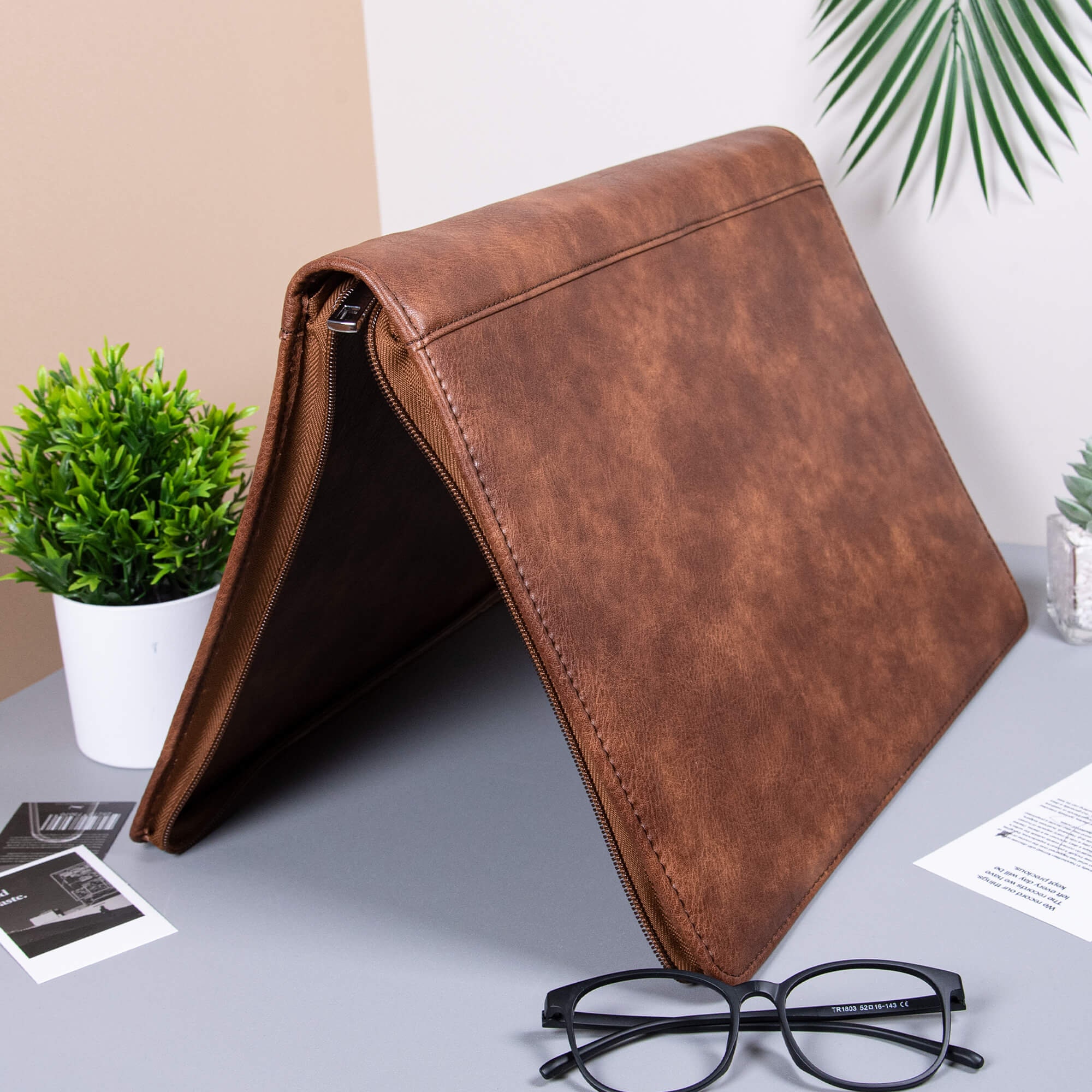 Personalized Vintage Leather Portfolio, Custom 3-Ring Binder Portfolio, Office Padfolio with Clipboard, Custom Company Gift, Graduation Gift
