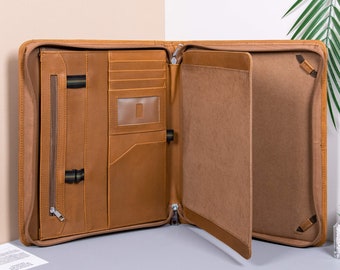 Personalized Crazy Horse Leather Portfolio, Engraved Business Padfolio with iPad Pro Case,  Custom Leather Portfolio, Corporate Gifts