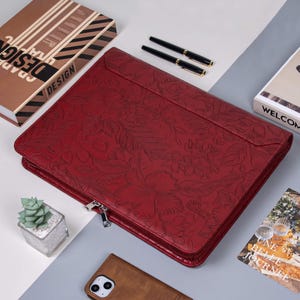 Personalized Leather Portfolio Cover,2/3/4Ring Binder Leather Padfolio Folder,Embossed A4 Zipper Portfolio,Gift for Women,Christmas Gifts