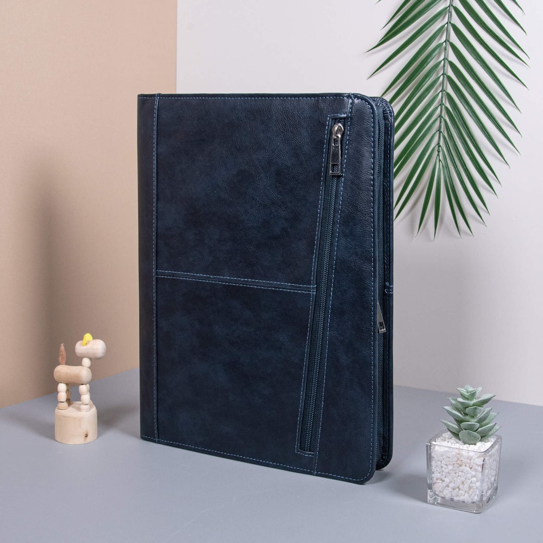thumbnail interactive-video image 1 of AZXCG Leather Portfolio With Zipper - Professional A4 Document Organizer With Writing Pad 1 of 4