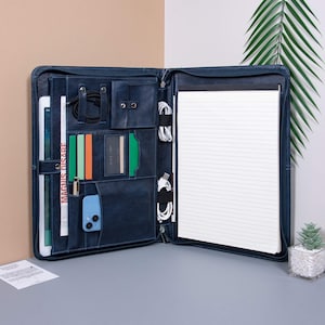 Porte-documents en cuir personnalisé avec poignée, Porte-documents en cuir personnalisé, Sac pour tablette en cuir bleu marine pour homme, Cadeaux d'anniversaire