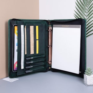 2/3/4R Binder Crazy Horse Leather Portfolio, Personalizowany organizer na dokumenty z zamkiem błyskawicznym, Teczka na notatki A4 dla mężczyzn, Prezent dla niego, Prezent biznesowy