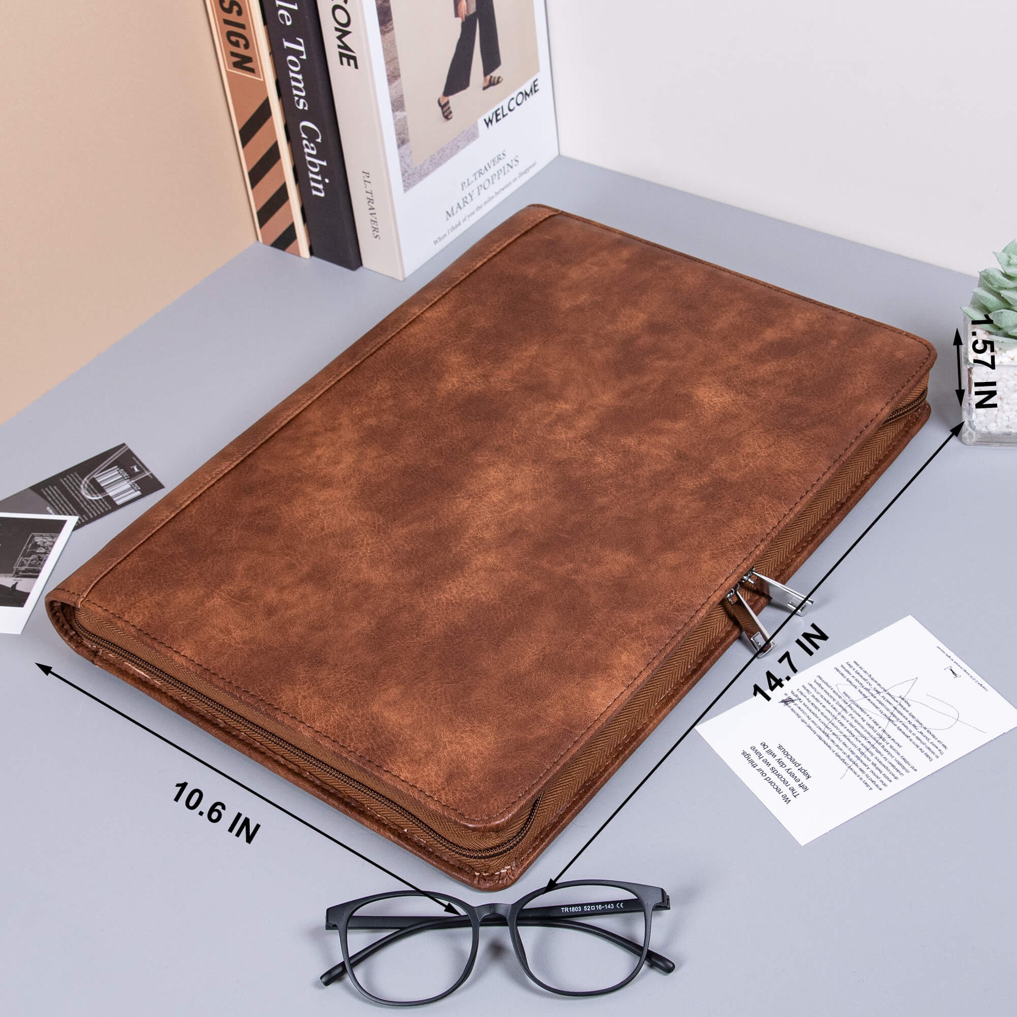 Personalized Vintage Leather Portfolio, Custom 3-Ring Binder Portfolio, Office Padfolio with Clipboard, Custom Company Gift, Graduation Gift
