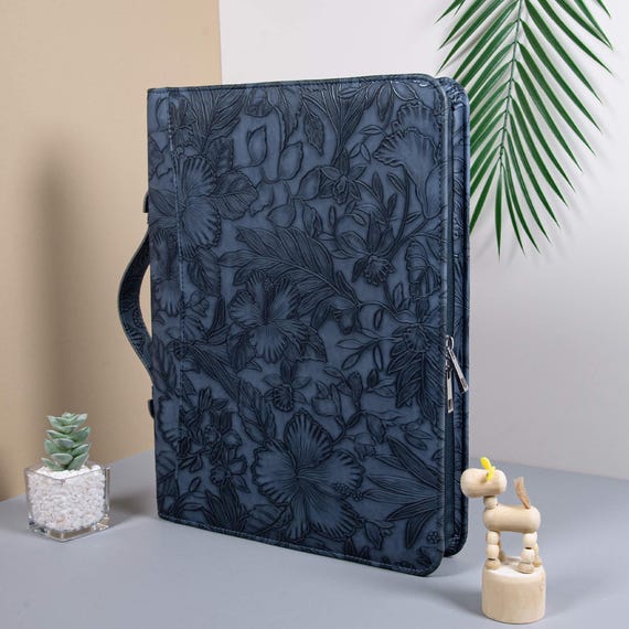 Embossed Leather Portfolio, Leather Personalized Padfolio Folder, Office A4 Notebook Cover, Custom Document Holder, Premium Anniversary Gift