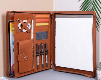 Graviertes braunes Pu-Leder Business Portfolio, kundenspezifisches Büro-Leder-Padfolio für Männer, personalisierte A4-Dokumentenaufbewahrung, Vatertagsgeschenk