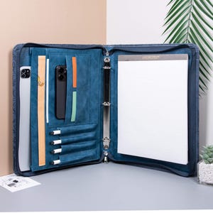 Carpeta de anillas personalizada de 3 anillas, portacuaderno de trabajo de cuero personalizado para mujer, funda de carpeta grande con relieve y cremallera, regalos de Navidad