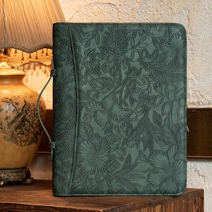 Pasta de couro com relevo, capa de caderno personalizada, pasta personalizada com 2/3/4 argolas, pasta de arte com zíper, presentes de aniversário