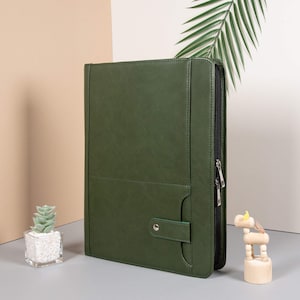 Personalized Vegan Leather Portfolio, Custom Green Leather Portfolio, Refillable Zippered Leather Padfolio, Corporate Gifts, Business Gifts
