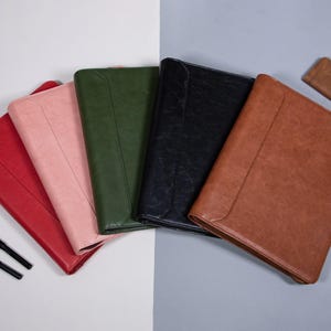 Pasta personalizada de couro vegano, pasta de couro com 3 argolas para negócios, porta-documentos A4 com monograma para ele/ela, presentes de aniversário