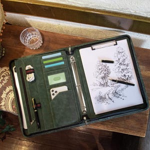 Personalized 3-Ring Binder Portfolio, Embossed Leather Padfolio, Engraved Leather Notebook, Refillable Zippered Portfolio, Gift for Women