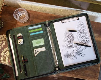 Personalized 3-Ring Binder Portfolio, Embossed Leather Padfolio, Engraved Leather Notebook, Refillable Zippered Portfolio, Gift for Women