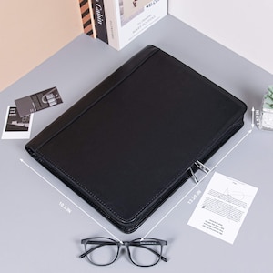 Portafolio personalizado de cuero vegano negro, portafolios de cuero para negocios, portacuaderno A4 personalizado para hombre, regalos de empresa
