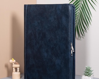 Personalized Vintage Leather Portfolio, Custom 3-Ring Binder Portfolio, Office Padfolio with Clipboard,Custom Company Gift,Gift for Collegue