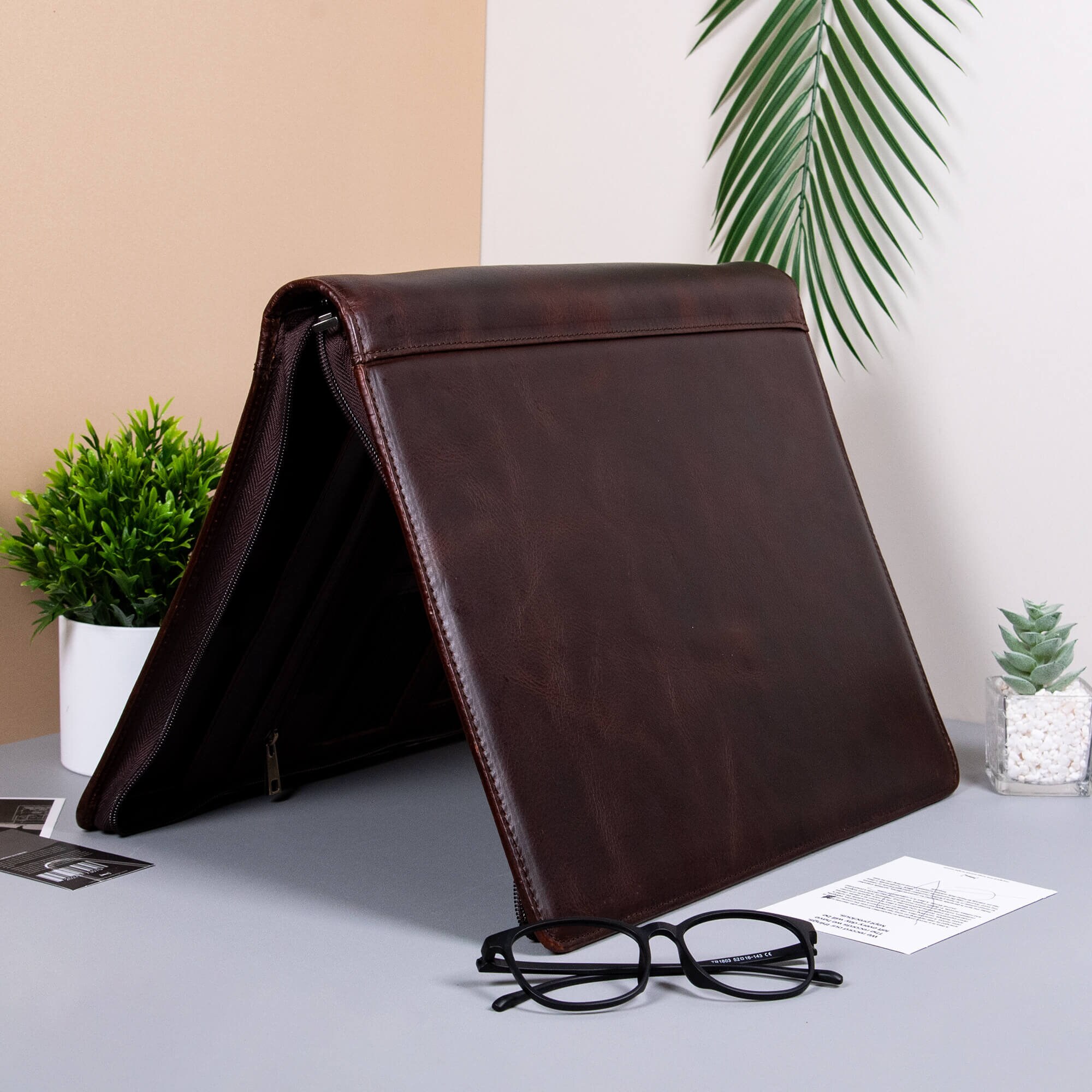 Custom Leather Portfolio,personalized Oil Wax Leather Padfolio,a4 ...