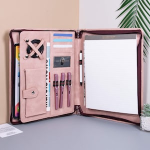 Monogrammed Pu Leather Portfolio,Personalized Leather Padfolio for Her,A4 Notebook Cover,Leather Organizer for Women,Mother’s Day Gift
