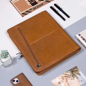 Personalized Crazy Horse Leather Portfolio, Engraved Business Padfolio with iPad Pro Case,  Custom Leather Portfolio, Corporate Gifts