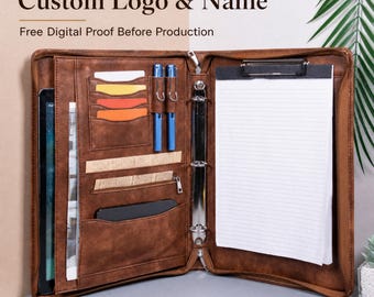 Portafoglio in pelle vintage personalizzato, portafoglio ad anelli personalizzato, portadocumenti da ufficio con blocco appunti, regalo aziendale personalizzato, regalo per colleghi