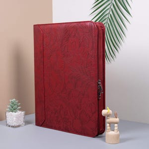 Classeur à anneaux 2/3/4 en cuir personnalisé, portfolio professionnel en cuir avec gaufrage de fleurs, agenda en cuir monogrammé, cadeaux de Noël