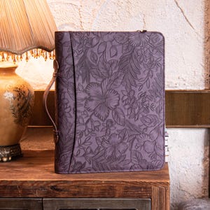 Portafolio de cuero repujado, carpeta de 3 anillas, cuaderno organizador de cuero personalizado, carpeta de cuero, regalos personalizados