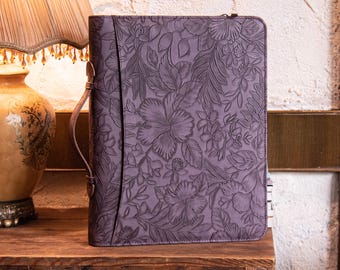 Embossed Leather Portfolio, 3-Ring Binder Padfolio Cover, Custom Leather Organizer Notebook, Leather Portfolio Binder, Personalized Gifts