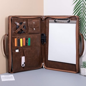 Portafolio de cuero de PU personalizable, portafolios profesional con asa, portadocumentos de cuero, carpeta personalizada con cremallera, obsequios empresariales