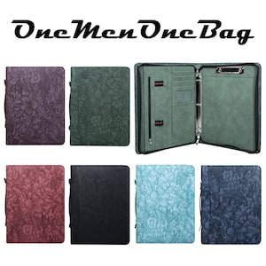 Portafolio de cuero repujado personalizable, organizador de documentos con 3 anillas y asa, portadocumentos de cuero con bloc de notas tamaño carta, regalos personalizados