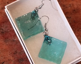 Square Glass Tile Earrings, Colorful Mosaic Style