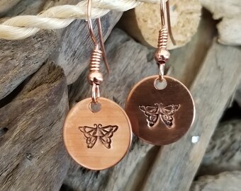 Stamped Copper Butterfly Earrings, Spiritual Jewelry