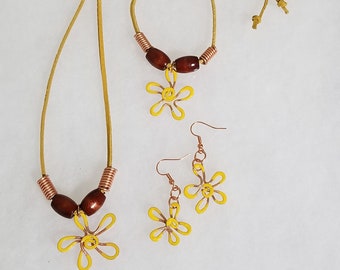 Boho Copper Daisy Flower Jewelry Set
