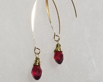 Elegant 18K Gold Plated V Hook Dangle Teardrop Crystal Earrings