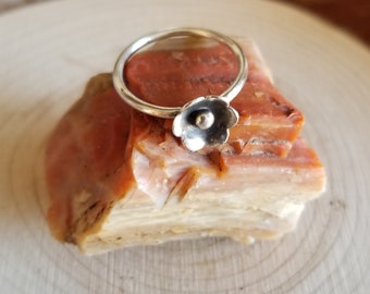 Sterling Silver Flower Ring, Dainty Blossom Stacking Ring