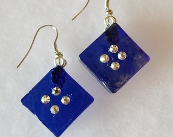 Glass Mosaic Earrings, Swarovski Crystals