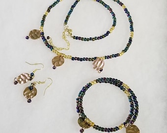 Iridescent Peacock Beaded Jewelry Set