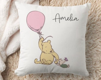 Pooh Bear Personalized Pillow, Winnie-Pooh Bear Baby Pillowcase, Nursery Room Decor Name Throw Pillow, Newborn Artisan Baby Shower Gift