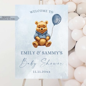 Classic Pooh Baby Shower Welcome Sign, Pooh Bear Party Poster, Bear Balloon Party Sign, Pooh Baby Shower Decorations, Vintage Pooh Sign
