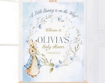 Vintage Rabbit Baby Shower Welcome Sign, Some Bunny Rabbit Party Poster, A Little Bunny is on the Way, Wildflower Party Decor, Baby Sprinkle