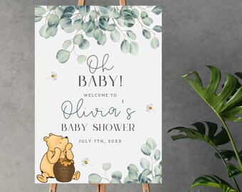 Classic Pooh Baby Shower Welcome Sign, Pooh Bear Party Poster, Gender Neutral Party, Pooh Baby Shower Decorations, Vintage Pooh Sign