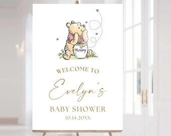 Classic Pooh Baby Shower Welcome Sign, Pooh Bear Party Poster, Gender Neutral Party Sign, Pooh Baby Shower Decorations, Vintage Pooh Sign