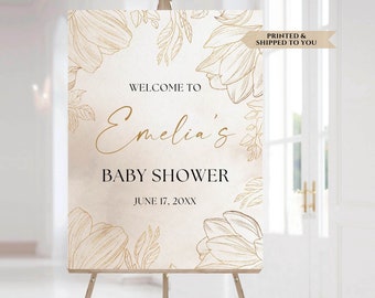 Floral Baby Shower Welcome Sign, Gold Baby Boy Party Poster, Girl Baby Shower Sign, Baby Shower Decorations, Baby Sprinkle Welcome Sign