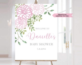 Pink Dahlias Baby Shower Welcome Sign, Watercolor Floral Baby Shower Sign,  Floral Party Poster, Girl Baby Shower Decorations, Baby Sprinkle