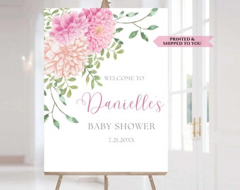 Floral Baby Shower Welcome Sign, Watercolor Pink Dahlias Baby Shower Sign,  Floral Party Poster, Girl Baby Shower Decorations, Baby Sprinkle