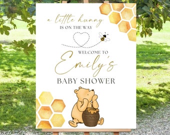 Classic Pooh Baby Shower Welcome Sign, Honey Bee Pooh Bear Poster, Gender Neutral Party, Pooh Baby Shower Decorations, Vintage Pooh Sign