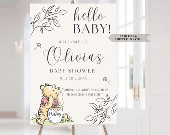 Classic Pooh Baby Shower Welcome Sign, Pooh Bear Party Poster, Gender Neutral Party Sign, Pooh Baby Shower Decorations, Vintage Pooh Sign