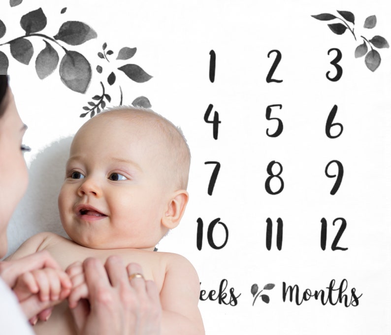 Baby Month Blanket Girl Monochrome Floral Wreath Milestone Etsy