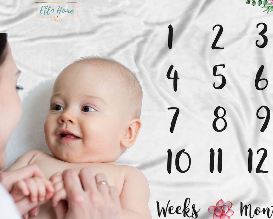 Personalized Floral Baby Month Blanket Girl Monthly Milestone Etsy